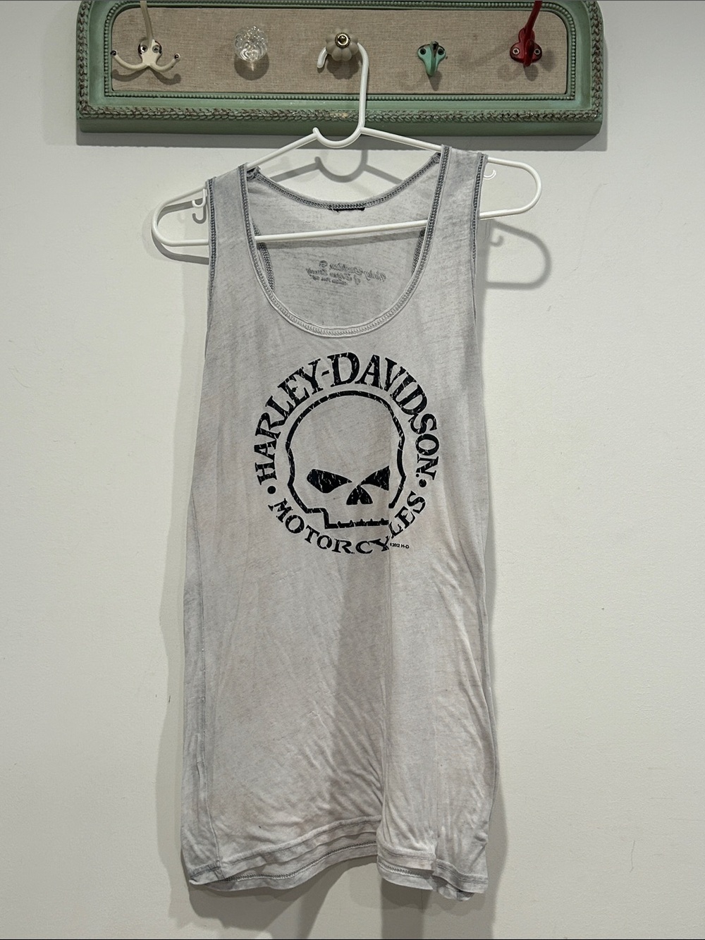 Harley-Davidson burn out cotton White Tank Top Black Skull Logo women’s medium